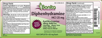 Diphenhydramine 25mg.jpg Diphenhydramine 25mg, 100ct caplets - Diphenhydramine 25mg